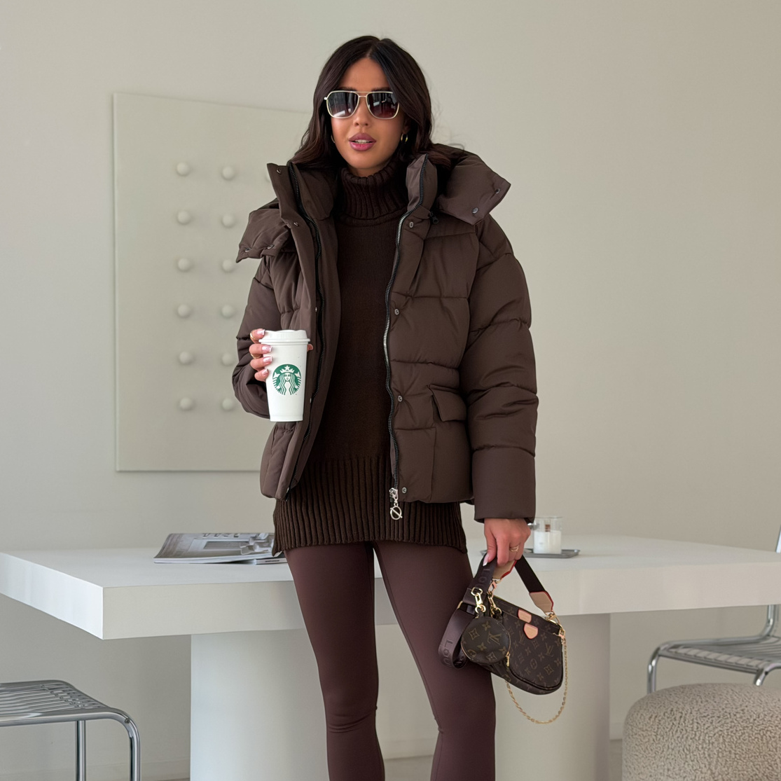 Куртка зимняя короткая дутая пуховик зефирка оверсайз шоколад (коричневая)