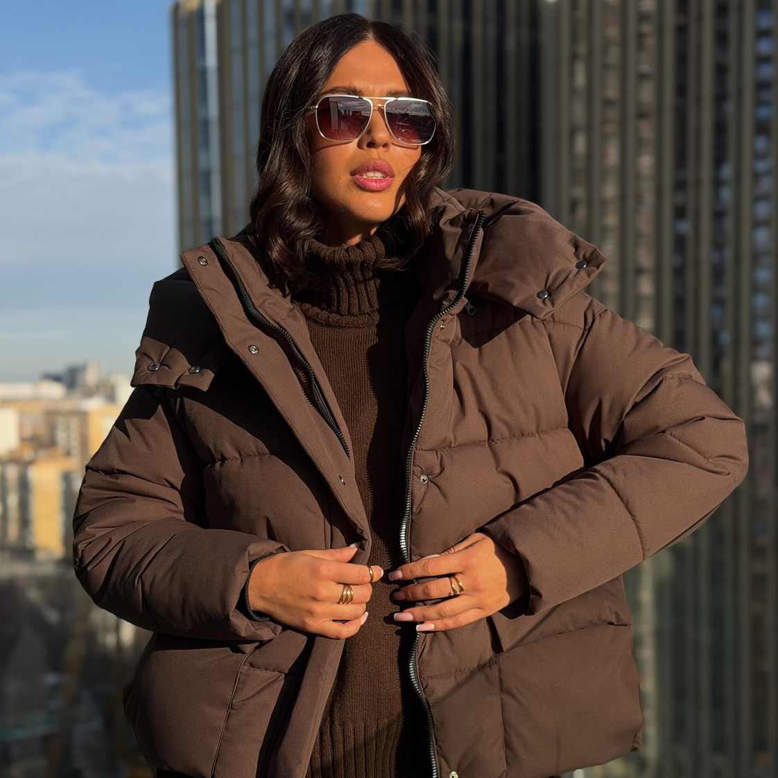 Куртка зимняя короткая дутая пуховик зефирка оверсайз шоколад (коричневая)