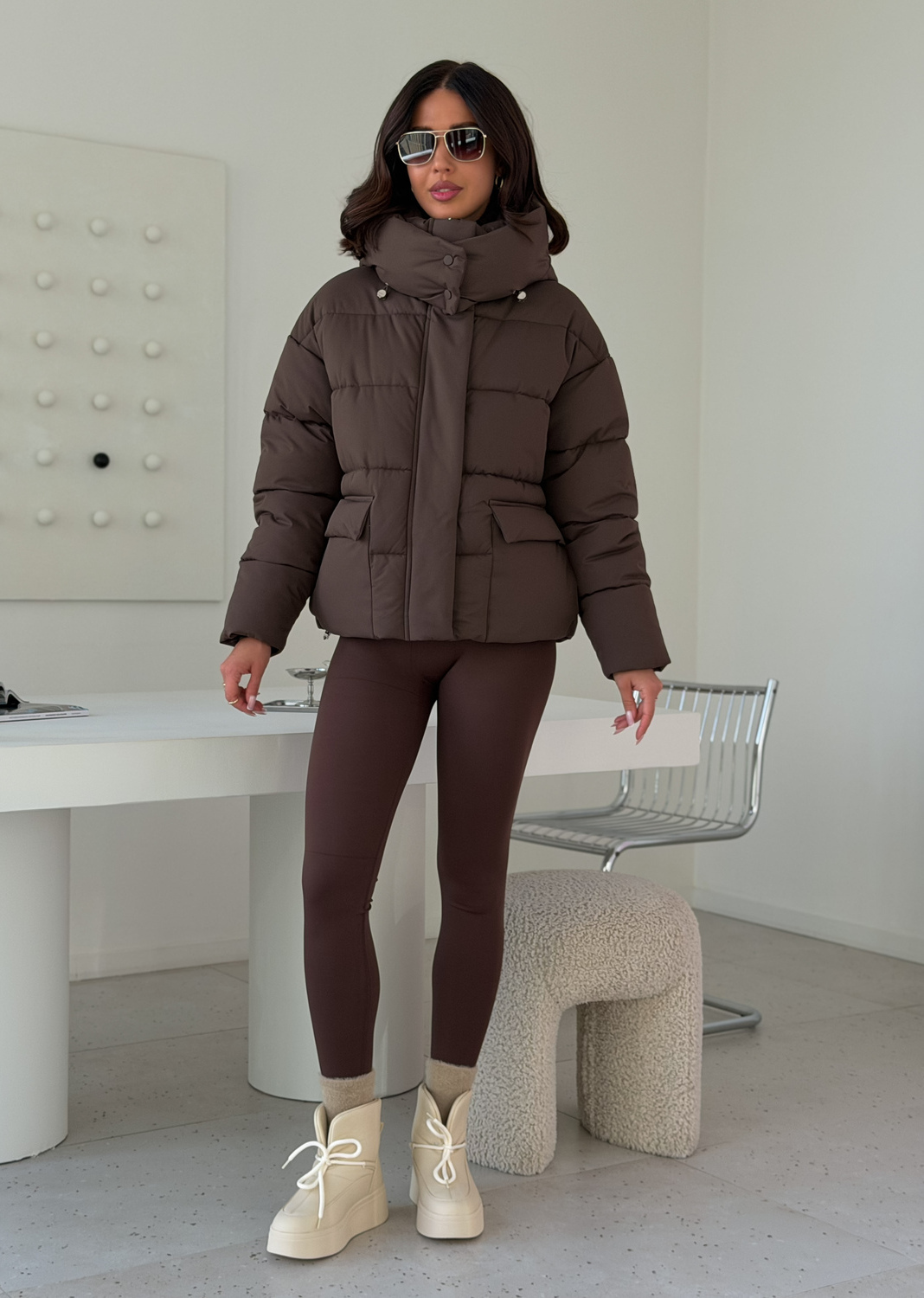 Куртка зимняя короткая дутая пуховик зефирка оверсайз шоколад (коричневая)