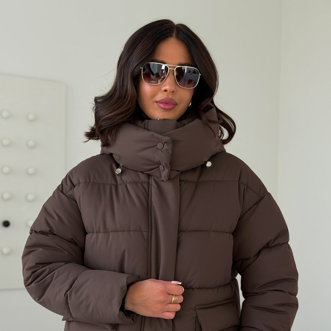 Куртка зимняя короткая дутая пуховик зефирка оверсайз шоколад (коричневая)