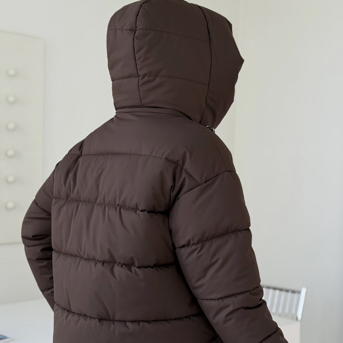 Куртка зимняя короткая дутая пуховик зефирка оверсайз шоколад (коричневая)