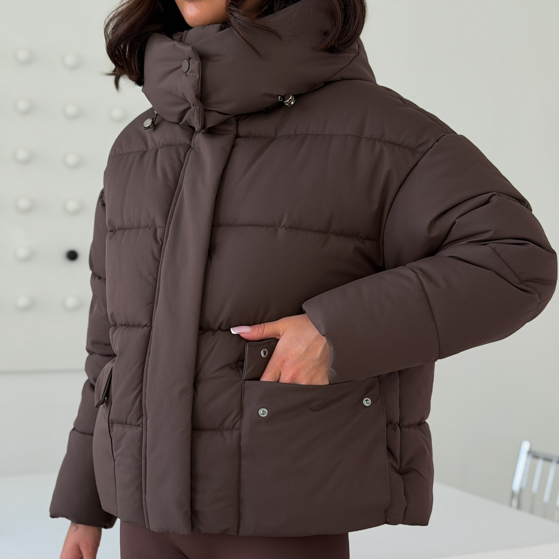 Куртка зимняя короткая дутая пуховик зефирка оверсайз шоколад (коричневая)