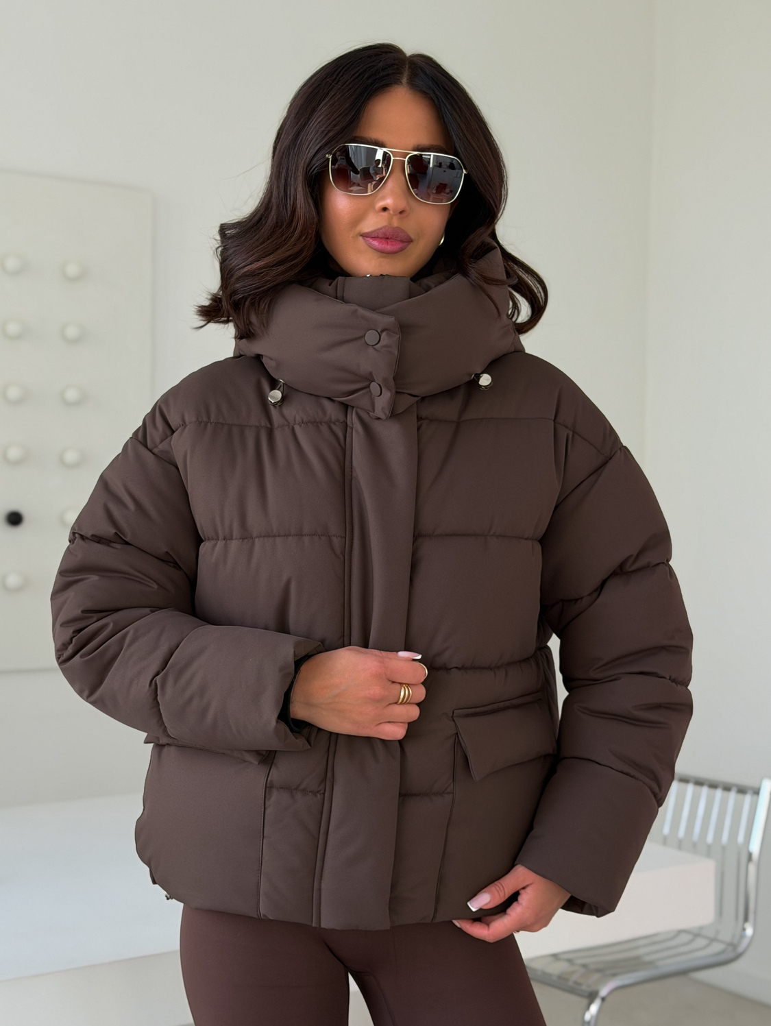 Куртка зимняя короткая дутая пуховик зефирка оверсайз шоколад (коричневая)
