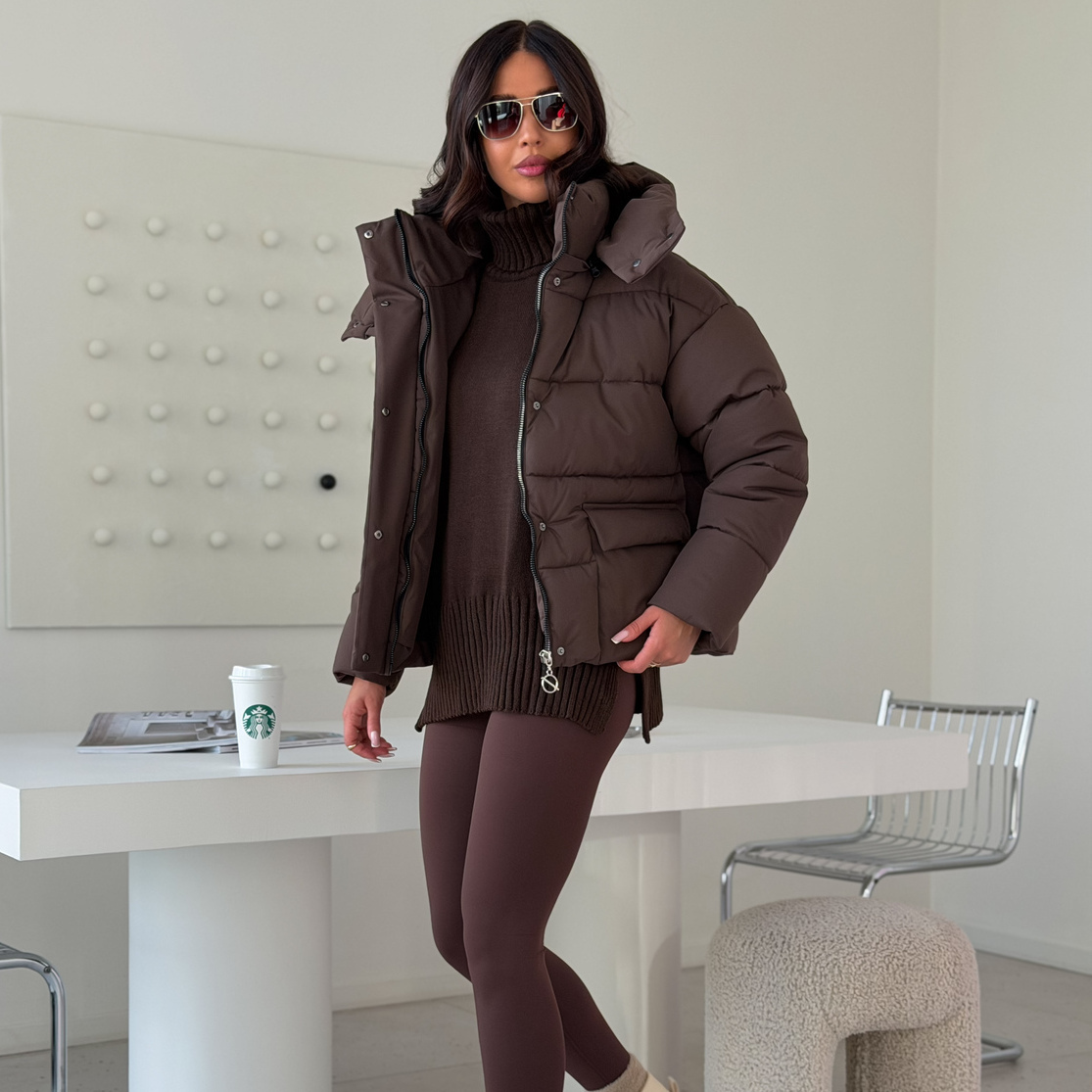 Куртка зимняя короткая дутая пуховик зефирка оверсайз шоколад (коричневая)