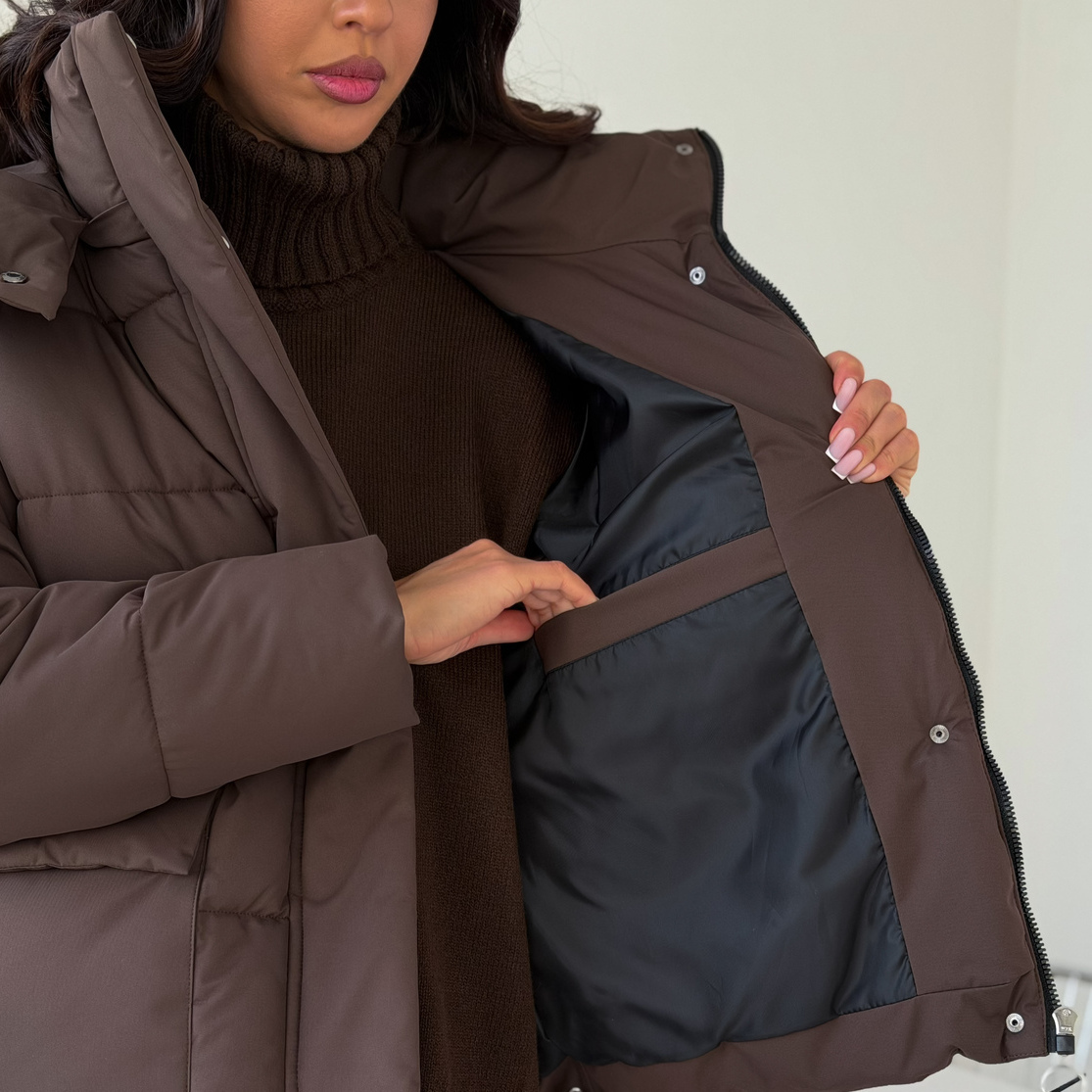 Куртка зимняя короткая дутая пуховик зефирка оверсайз шоколад (коричневая)