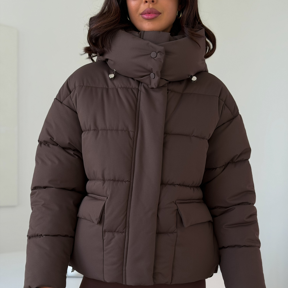Куртка зимняя короткая дутая пуховик зефирка оверсайз шоколад (коричневая)