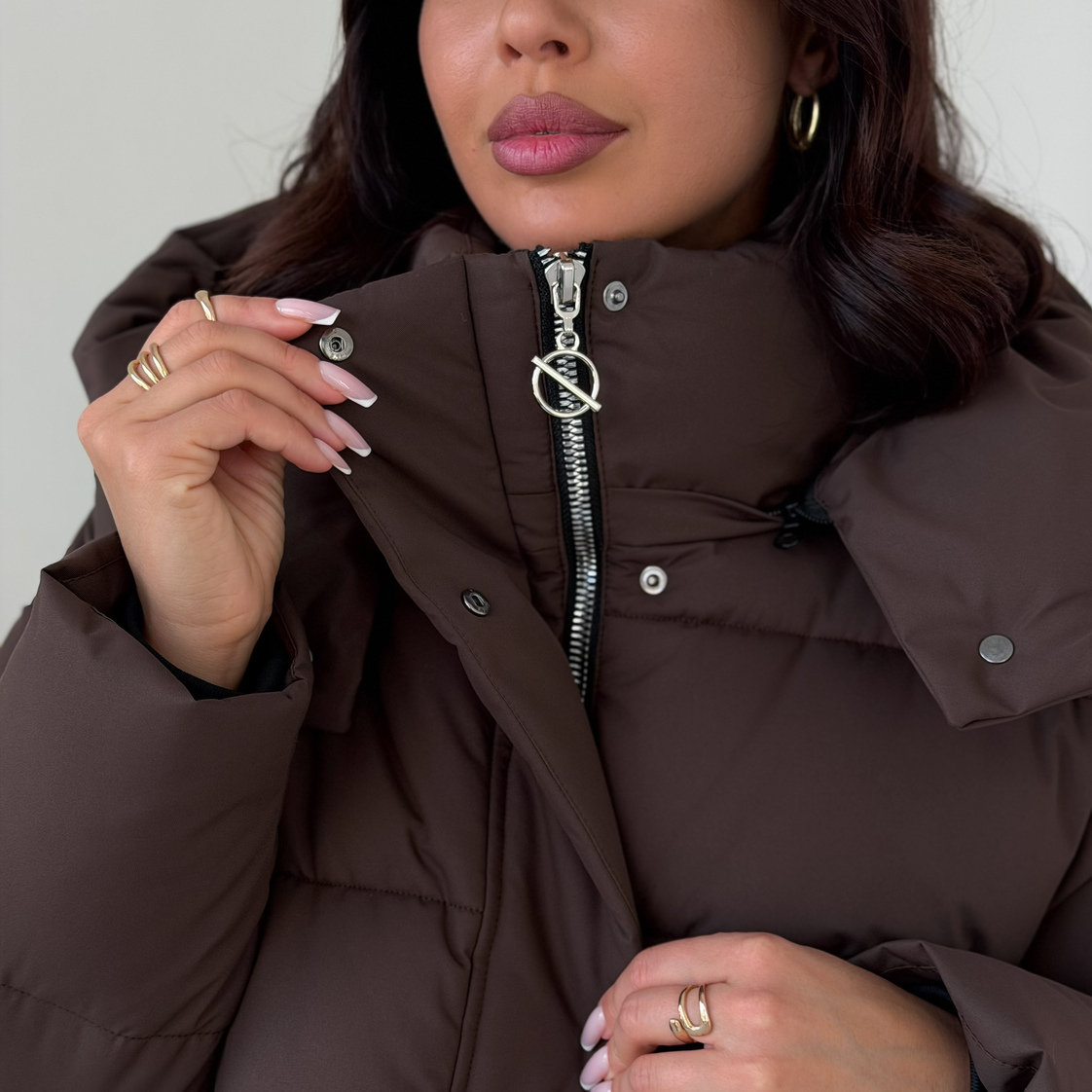 Куртка зимняя короткая дутая пуховик зефирка оверсайз шоколад (коричневая)