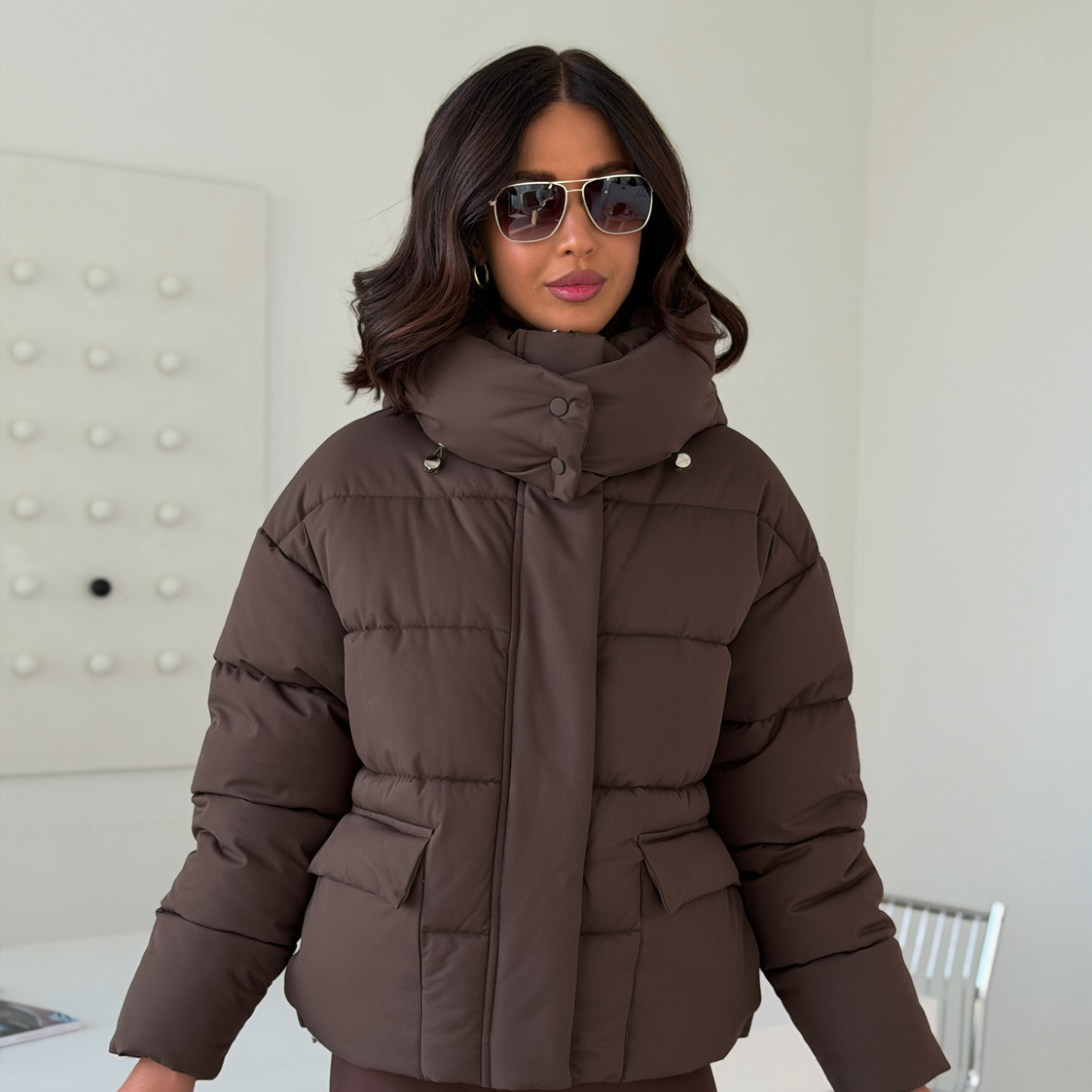 Куртка зимняя короткая дутая пуховик зефирка оверсайз шоколад (коричневая)