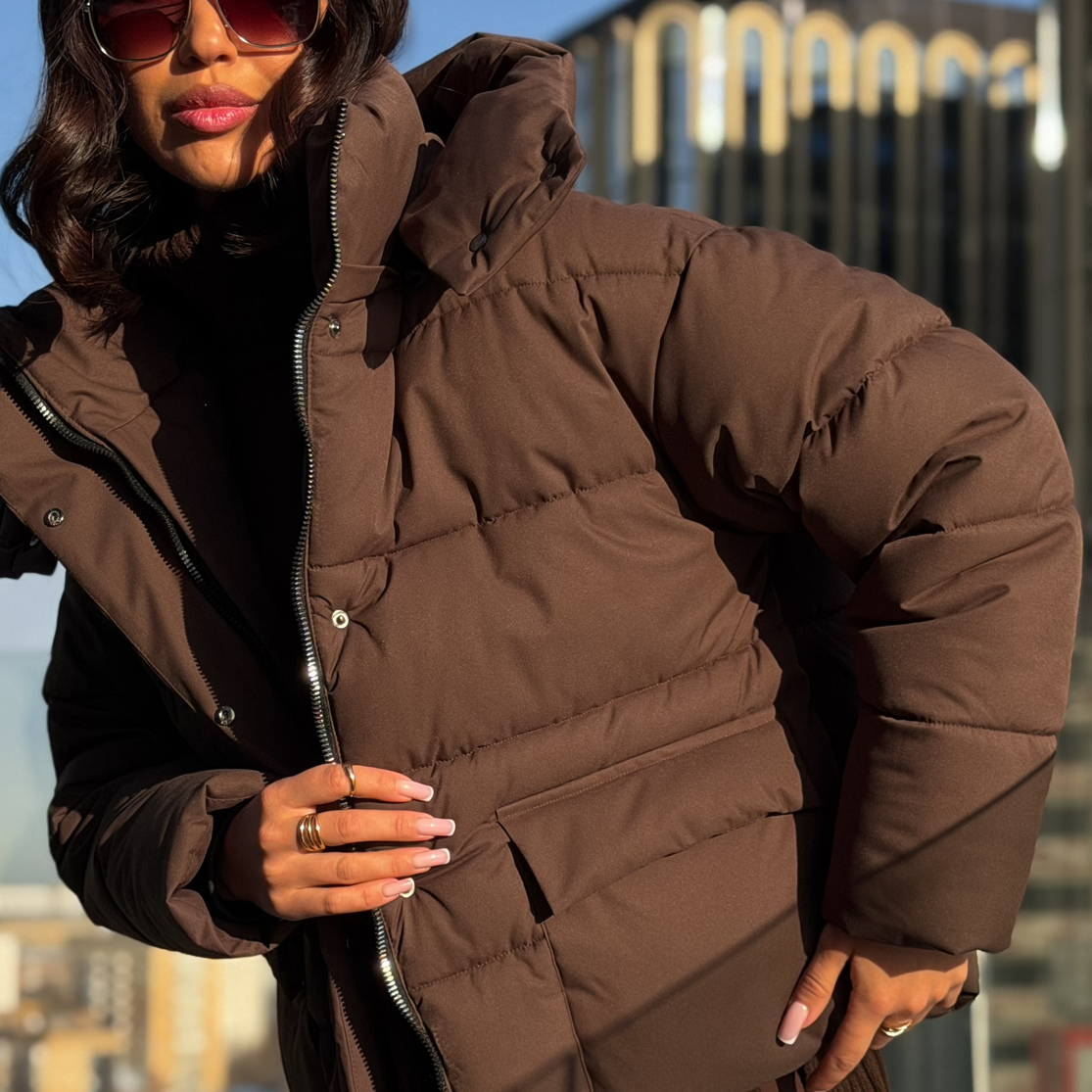 Куртка зимняя короткая дутая пуховик зефирка оверсайз шоколад (коричневая)