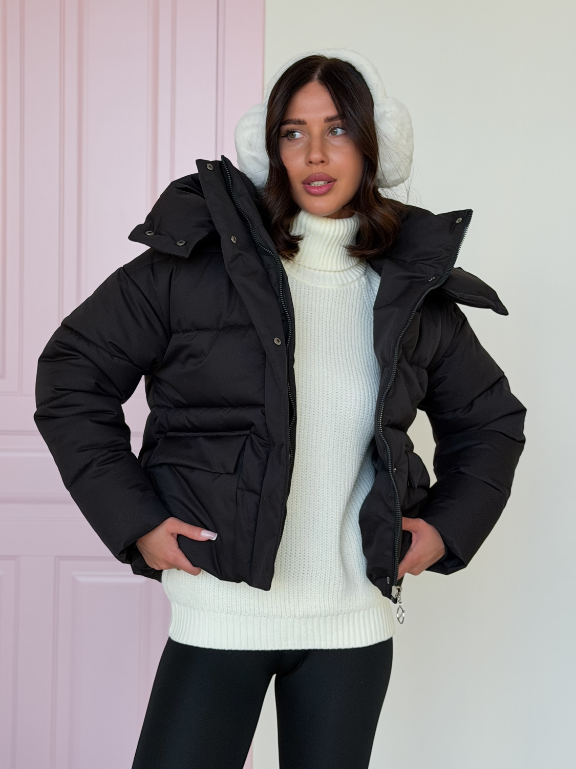 Куртка женская зимняя короткая дутая пуховик зефирка оверсайз черная Куртка женская зимняя короткая дутая пуховик зефирка оверсайз черная